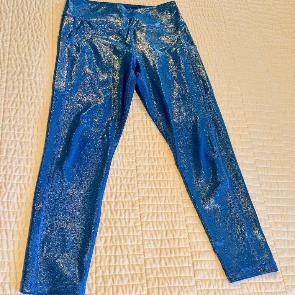 Zyia Active Girl's Blue Shimmer Leggings - Size 12/14